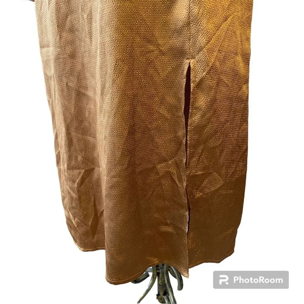 Lulu’s 4SI3NNA Brielle Bronze Satin Long Sleeve Midi Dress in Bronze Copper - Picture 6 of 14